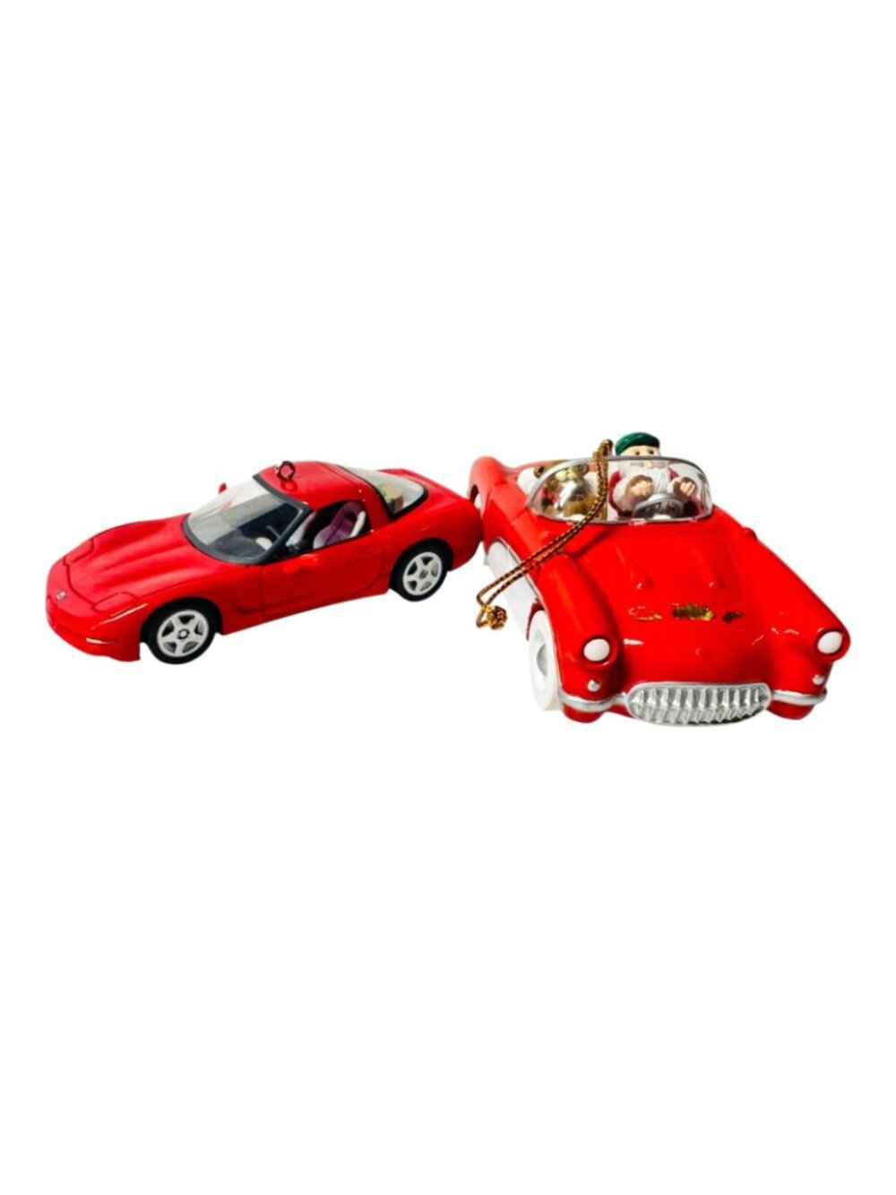 Lot 2 Red Corvette Car Christmas Ornaments Santa Classic Convertible Decor - Picture 3 of 8